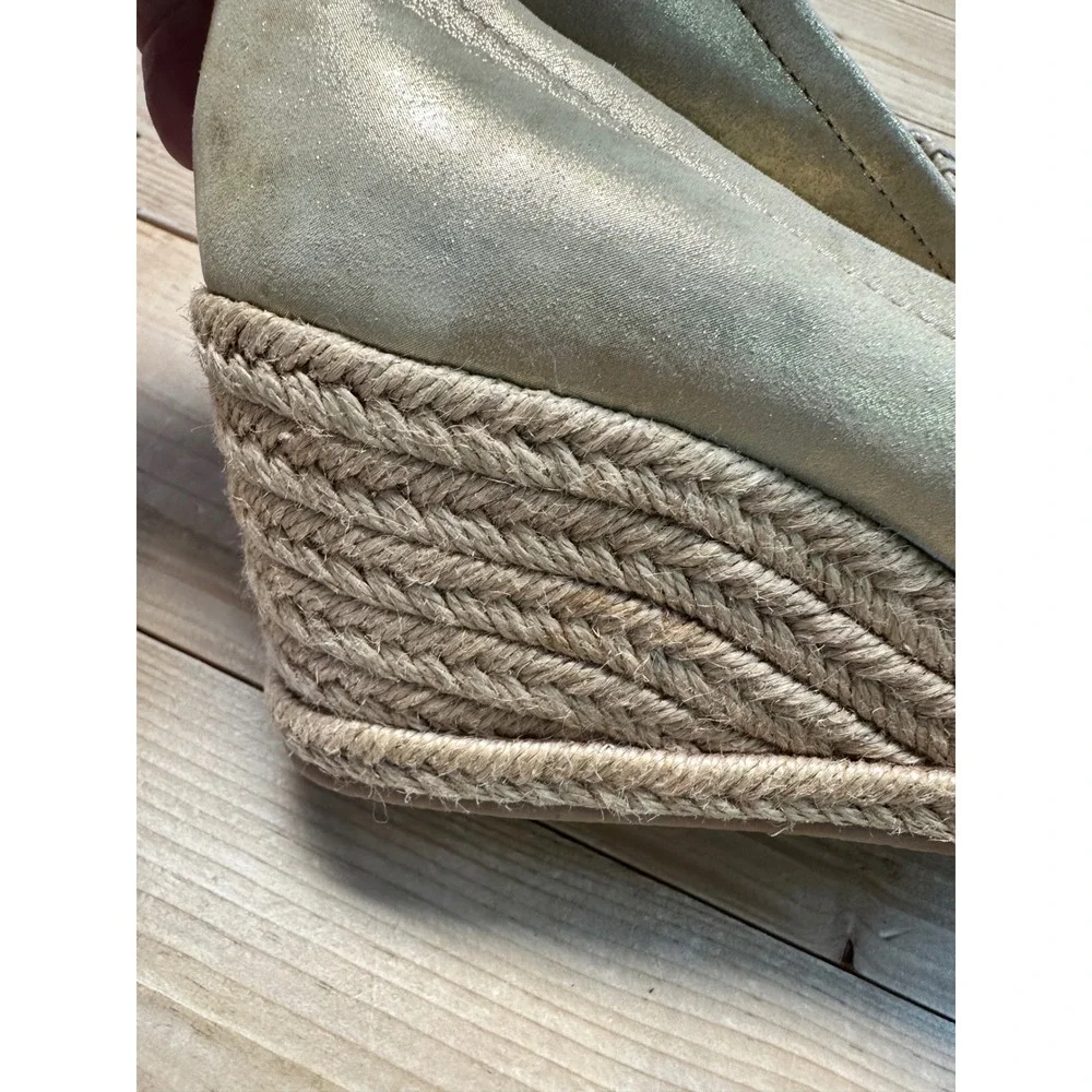 Jack Rogers‎ Metallic Gold Leather Espadrille Wedge Peep Toe Shoes Women Size 6
